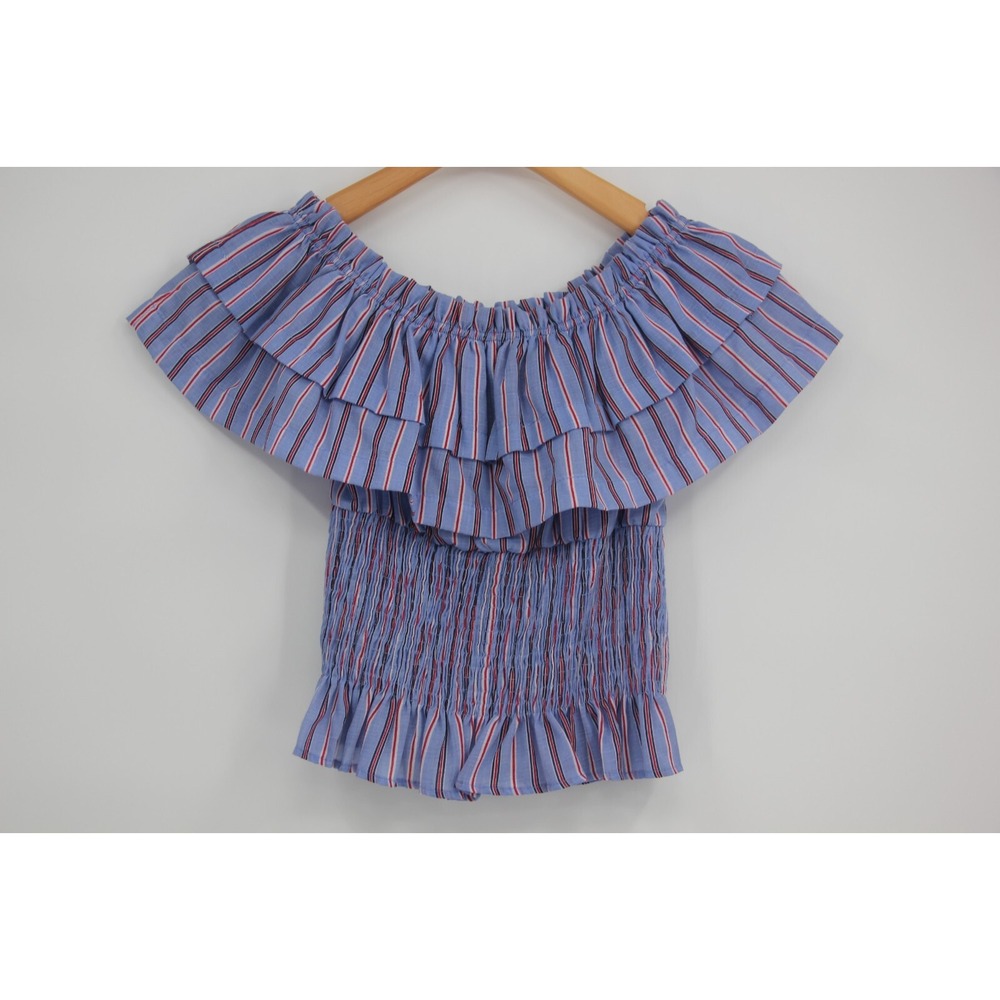 Haute Rogue Women's Red White Blue Ruffled Top Off shoulder Blouse Sz M USA #478